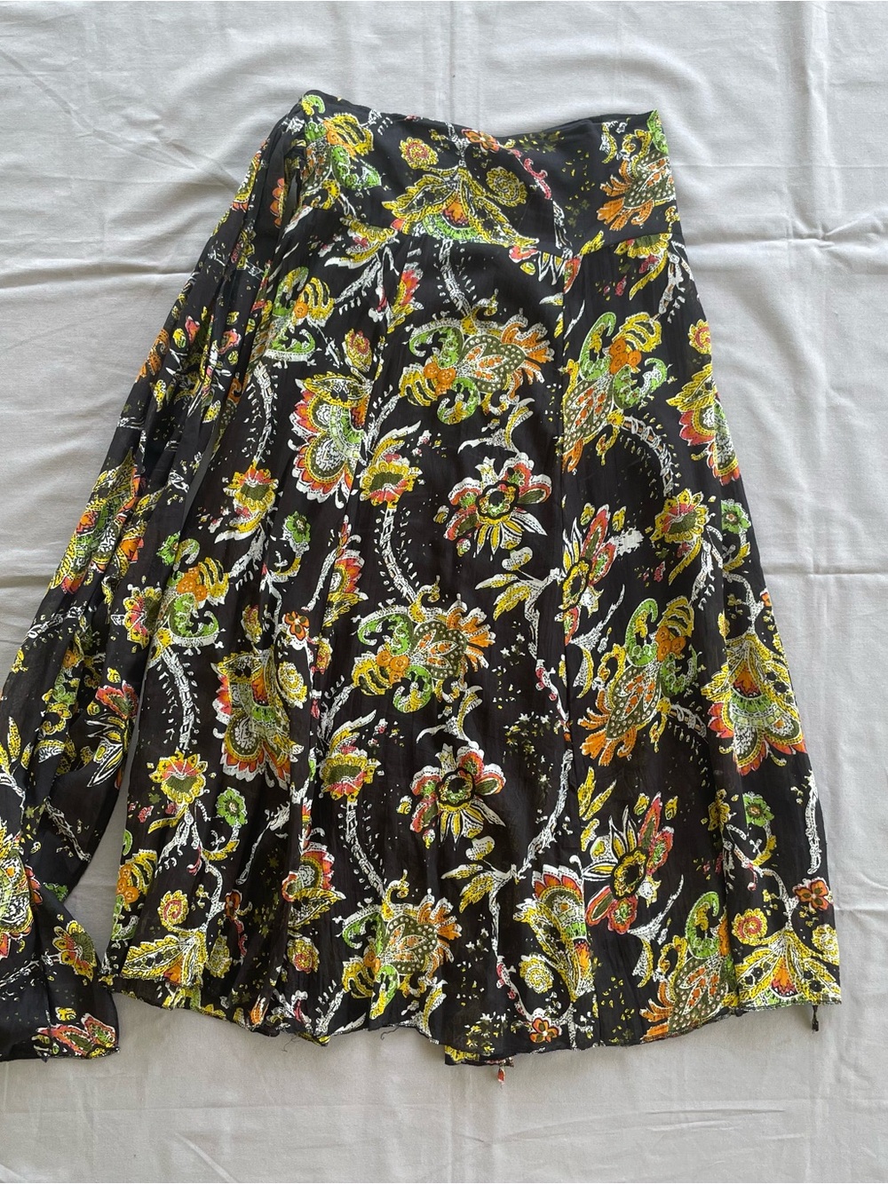 Collections Etc midi/maxi wrap skirt Sz L Boho cotton floral Green paisley GUC